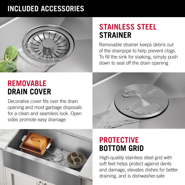 Delta Rivet 33" Stainless Steel Farmhouse Workstation Sink