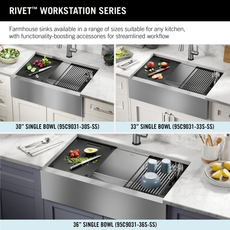 Delta Rivet 33" Stainless Steel Farmhouse Workstation Sink