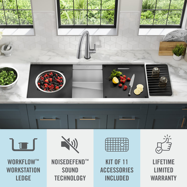 Delta Rivet 45" Stainless Steel Undermount Workstation Kitchen Sink