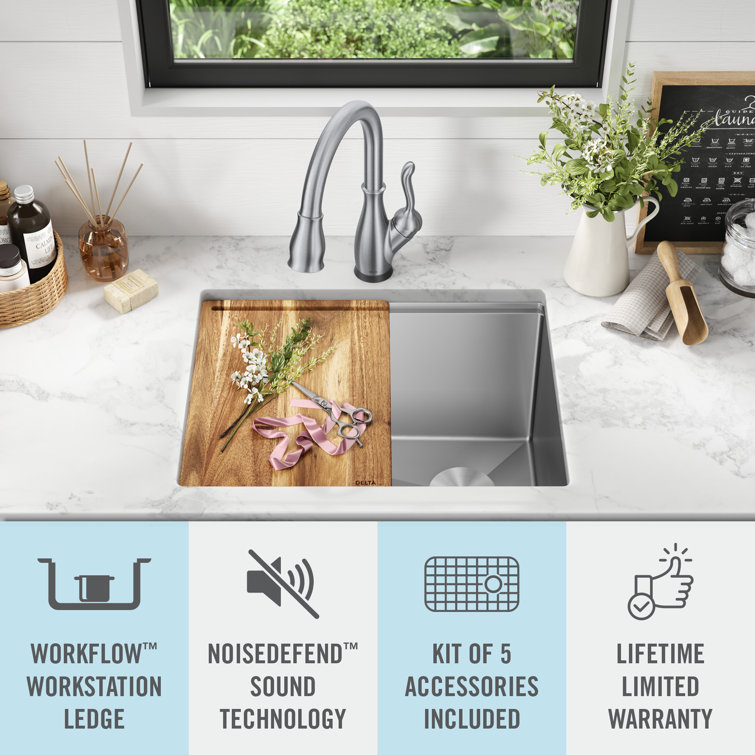24" Stainless Steel Undermount Single Bowl Workstation Sink