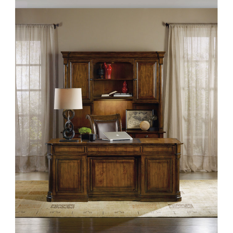 Brown Wood Traditional Executive Desk with Filing Cabinet