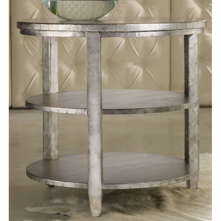 Small Round Silver Poplar and Aluminum Side Table