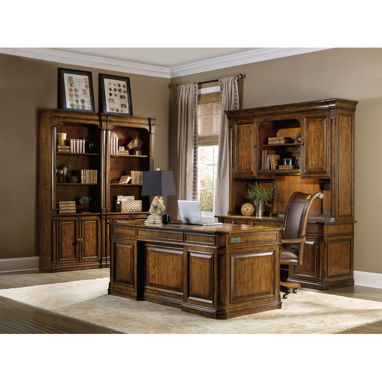 Brown Wood Traditional Executive Desk with Filing Cabinet