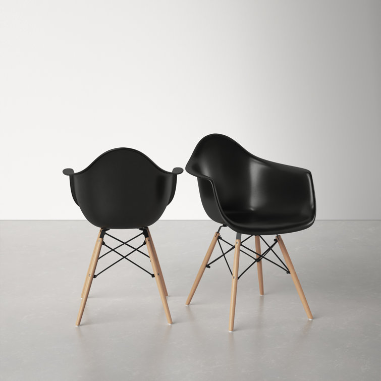 Black and Natural Mid-Century Modern Arm Chair Set