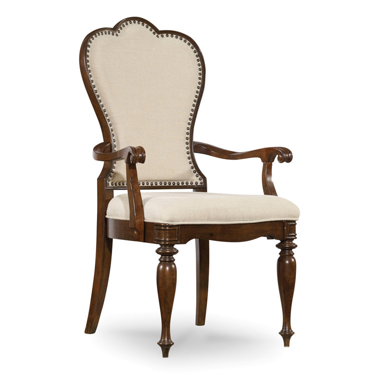 Leesburg Traditional Beige Upholstered Arm Chair with Wood Frame