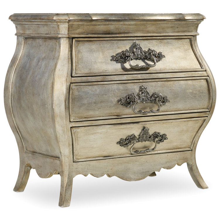 Antique Silver 3-Drawer Solid Wood Nightstand