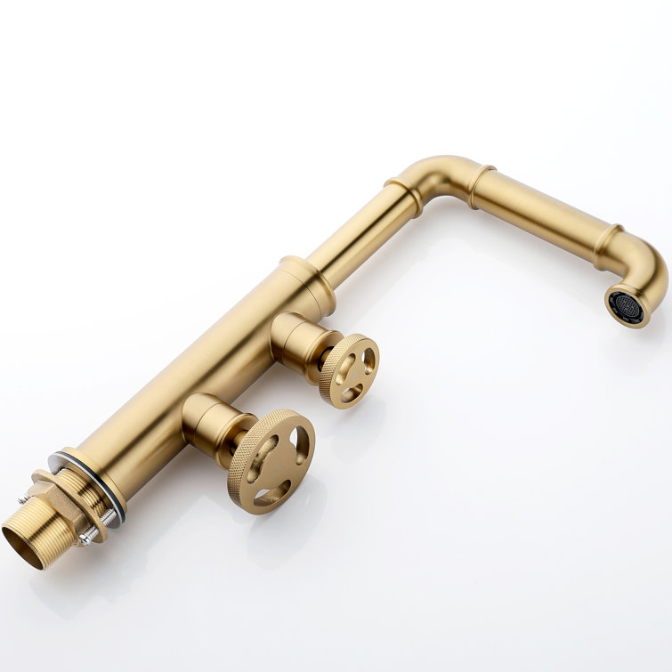 Brushed Gold Industrial Style Brass Bathroom Faucet with Dual Handles