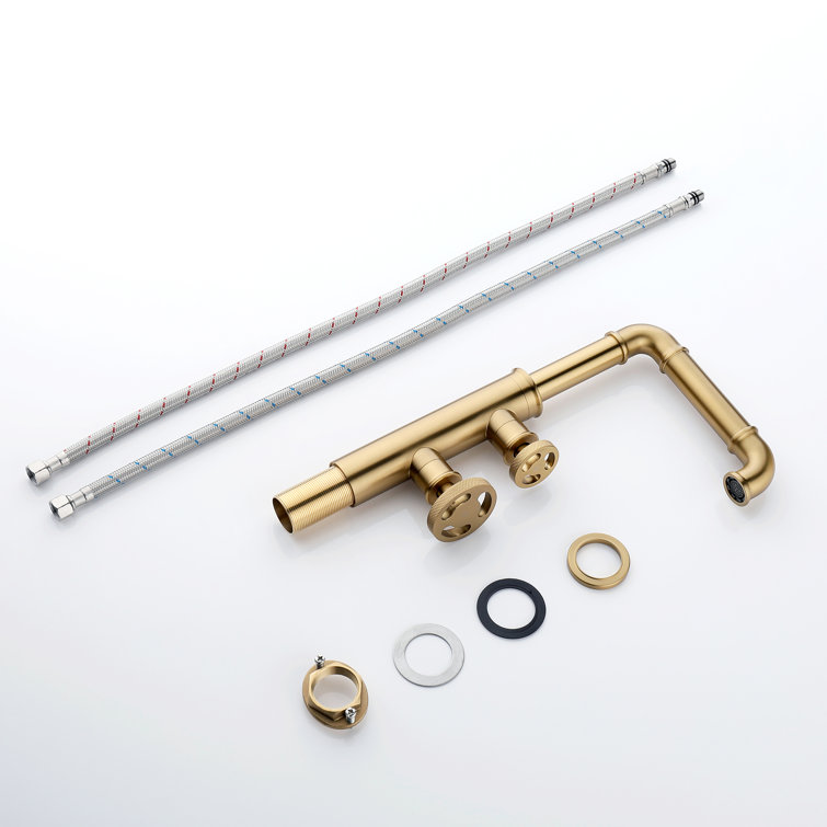 Brushed Gold Industrial Style Brass Bathroom Faucet with Dual Handles