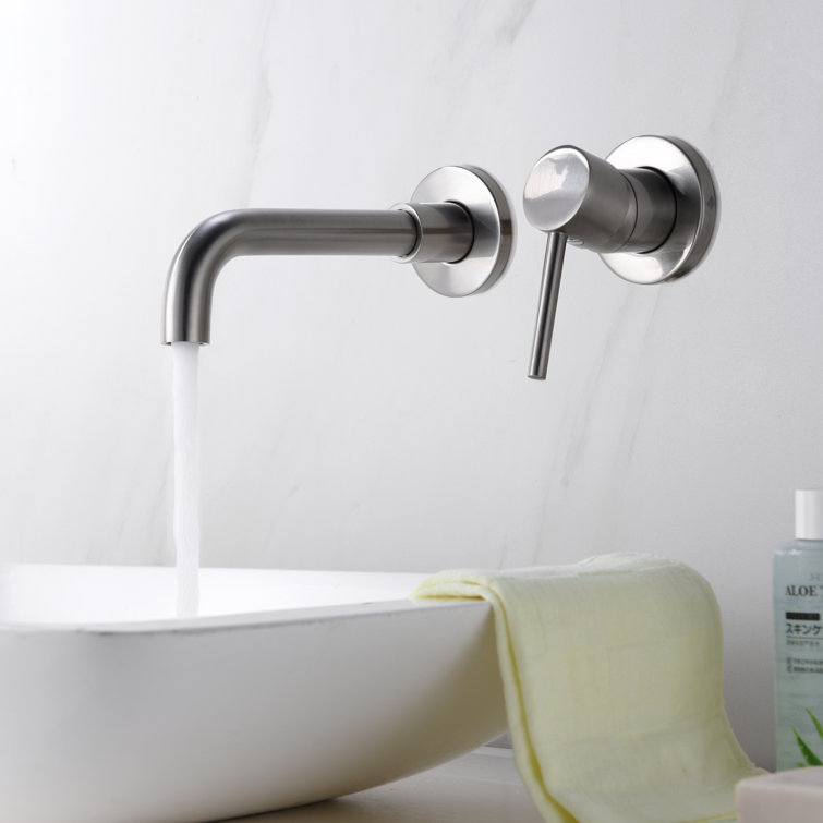 Brushed Nickel Wall Mount Bathroom Faucet with Brass Valve