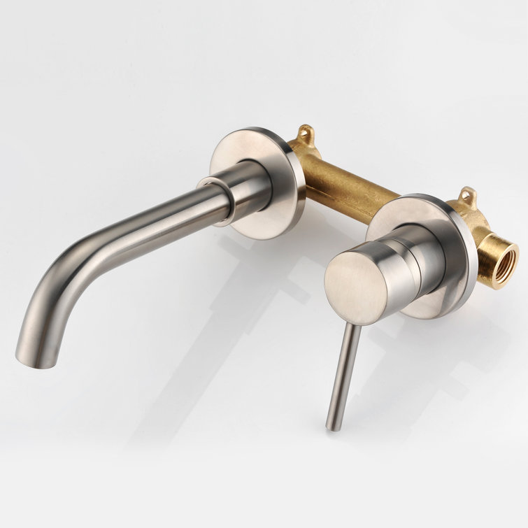 Brushed Nickel Wall Mount Bathroom Faucet with Brass Valve
