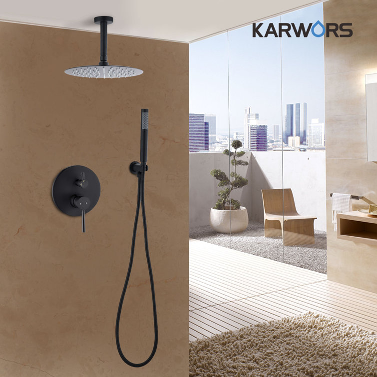 Black Ceiling Mounted Shower System with Handheld Nozzle