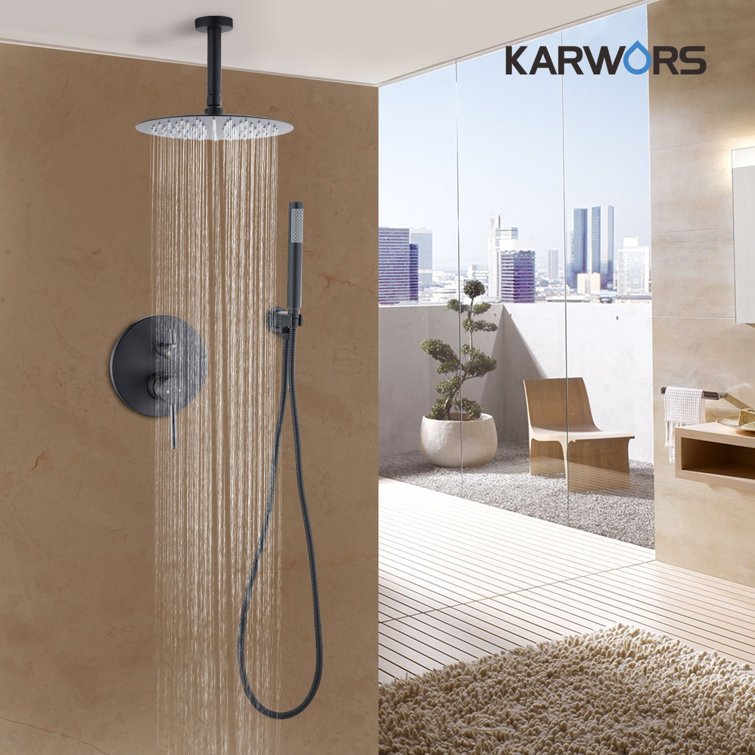 Black Ceiling Mounted Shower System with Handheld Nozzle