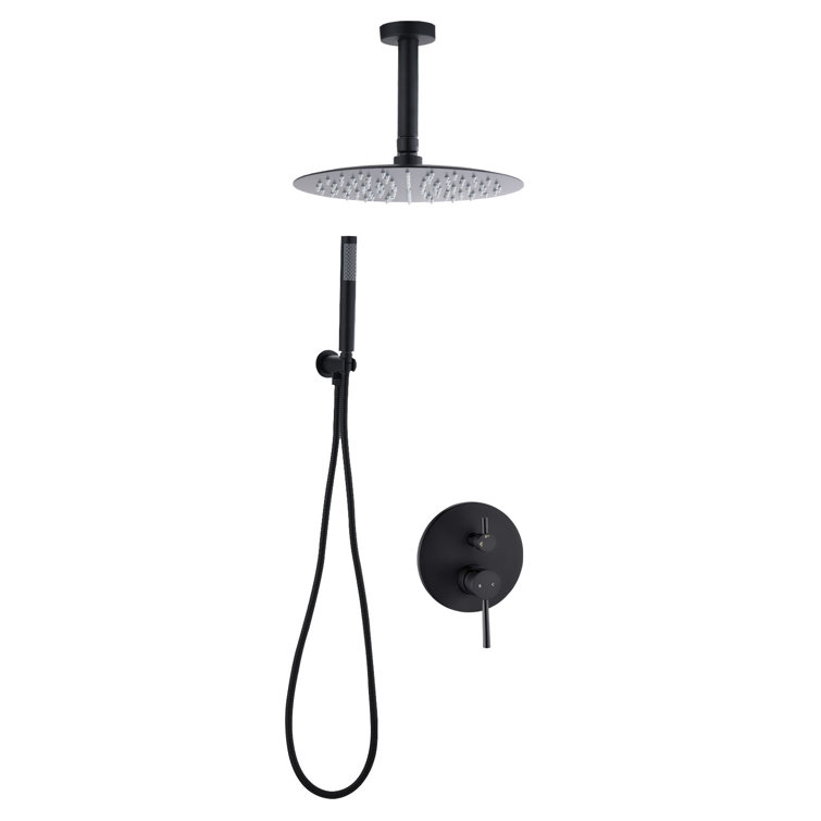 Black Ceiling Mounted Shower System with Handheld Nozzle