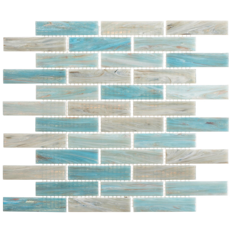 Marianna Blue and Beige Glass Brick Joint Mosaic Tile Sheet
