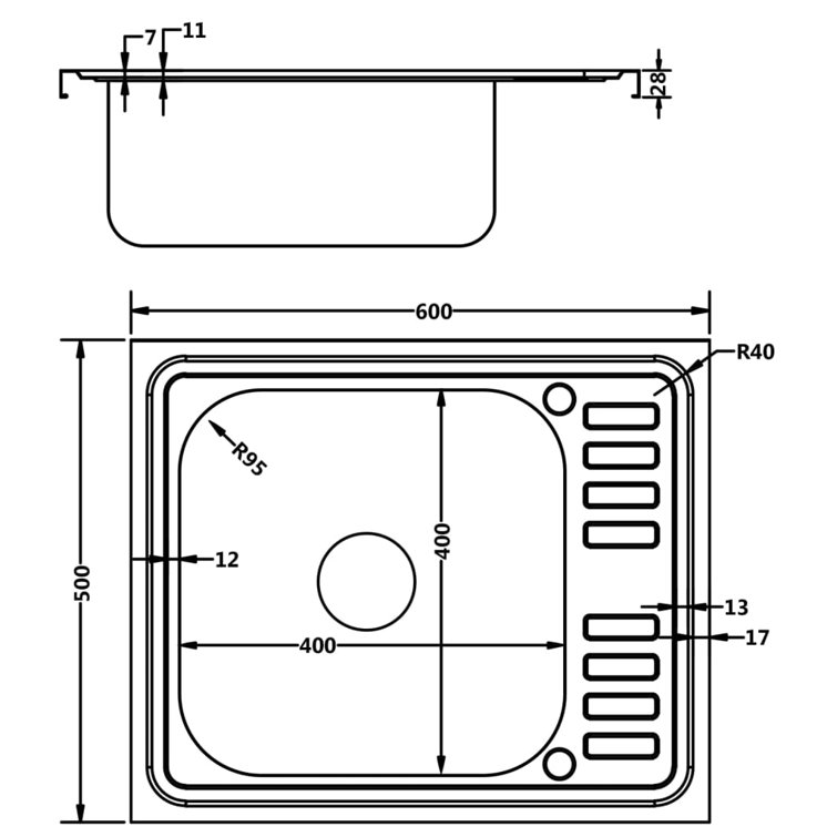 23.6" Stainless Steel Drop-in Kitchen Sink with Drainer