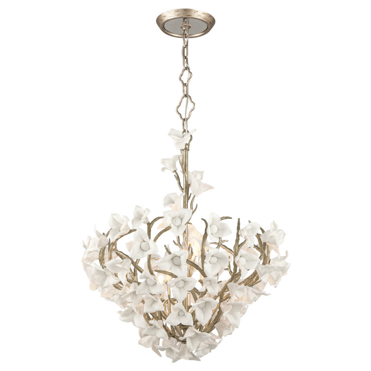 Rustic Silver Lily 6-Light Hand-Crafted Iron Chandelier