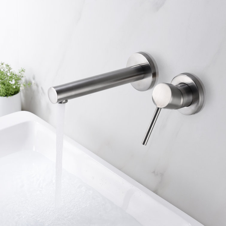 Brushed Nickel Wall-Mount Bathroom Faucet with Lever Handle