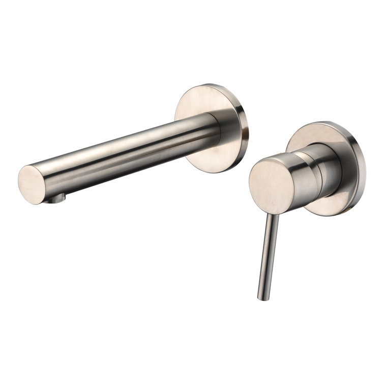 Brushed Nickel Wall-Mount Bathroom Faucet with Lever Handle