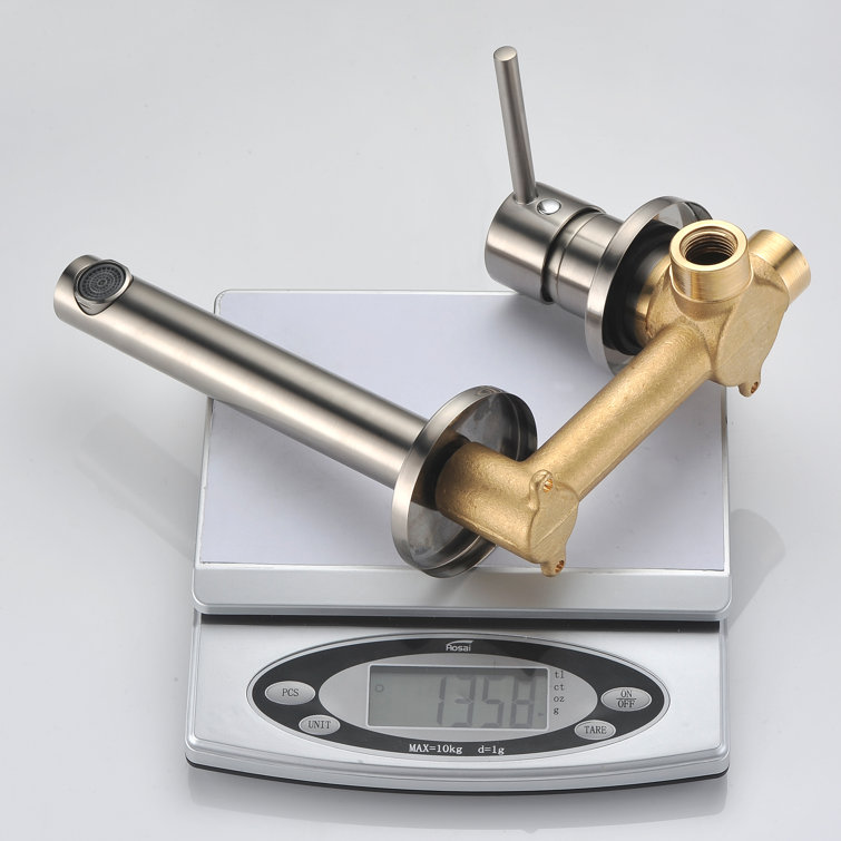 Brushed Nickel Wall-Mount Bathroom Faucet with Lever Handle