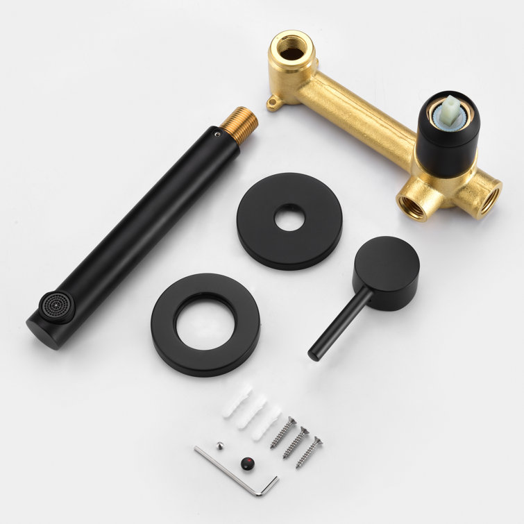 Matte Black Brass Wall Mount Bathroom Faucet with Lever Handle