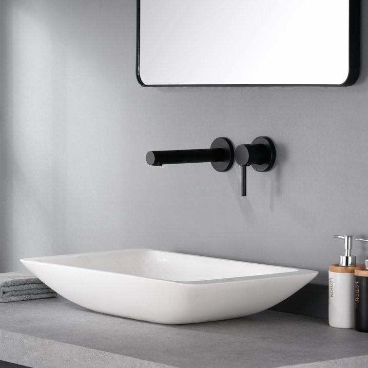 Matte Black Brass Wall Mount Bathroom Faucet with Lever Handle