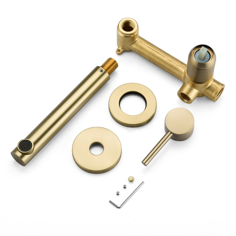Brushed Gold Brass Wall-Mounted Single Handle Bathroom Faucet