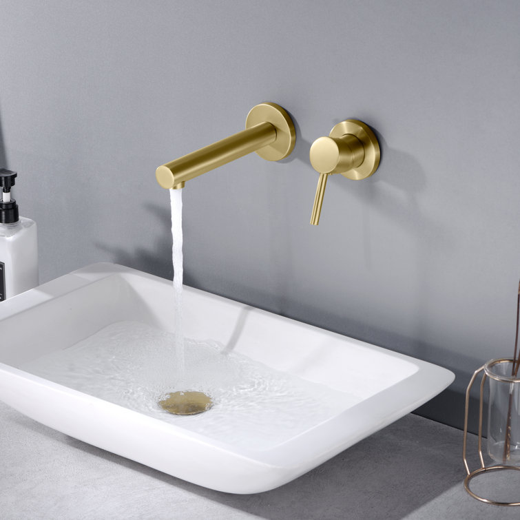 Brushed Gold Brass Wall-Mounted Single Handle Bathroom Faucet