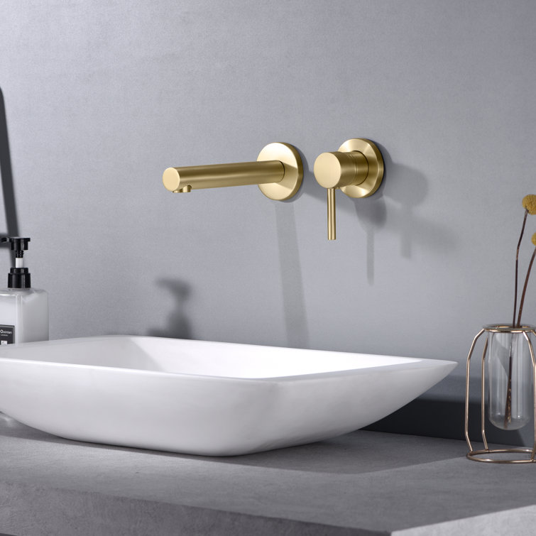 Brushed Gold Brass Wall-Mounted Single Handle Bathroom Faucet