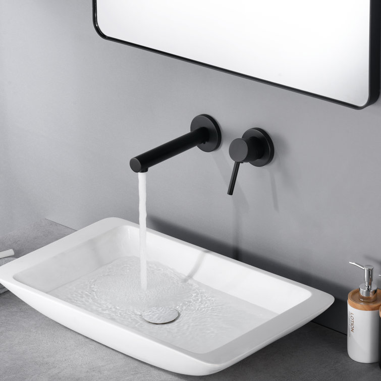 Matte Black Brass Wall Mount Bathroom Faucet with Lever Handle