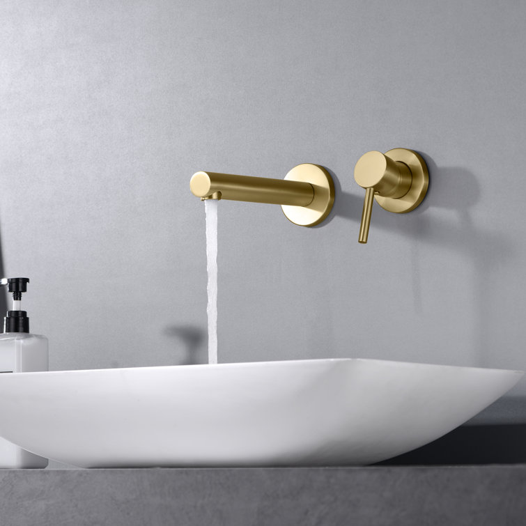 Brushed Gold Brass Wall-Mounted Single Handle Bathroom Faucet