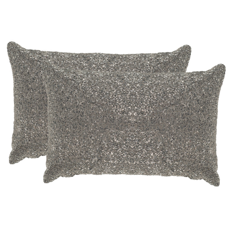 Sparkling Silver Beaded Feather Throw Pillow Set