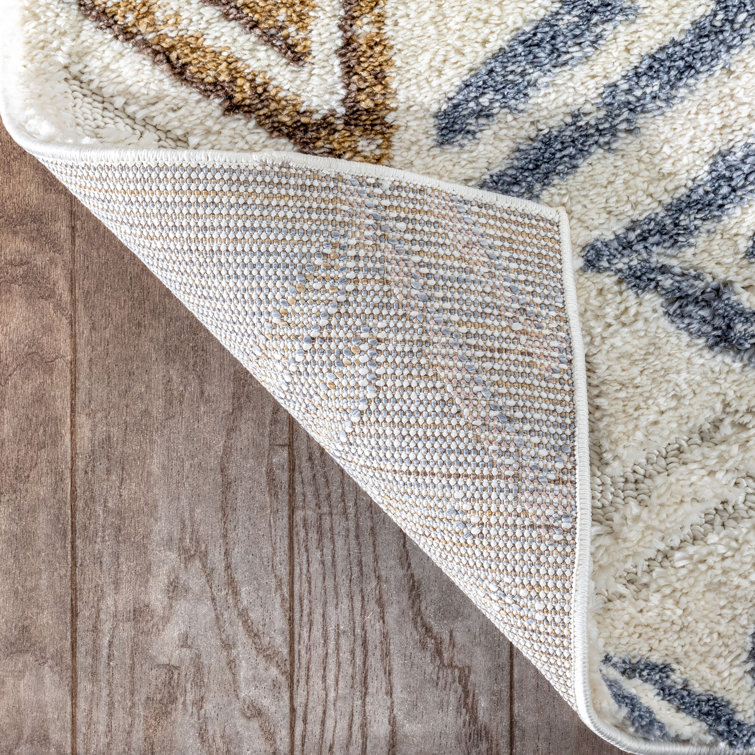 Ivory Geometric High-Low Shag Synthetic Rug 47" x 63"