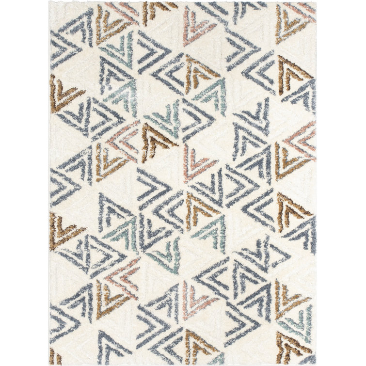 Ivory Geometric High-Low Shag Synthetic Rug 47" x 63"