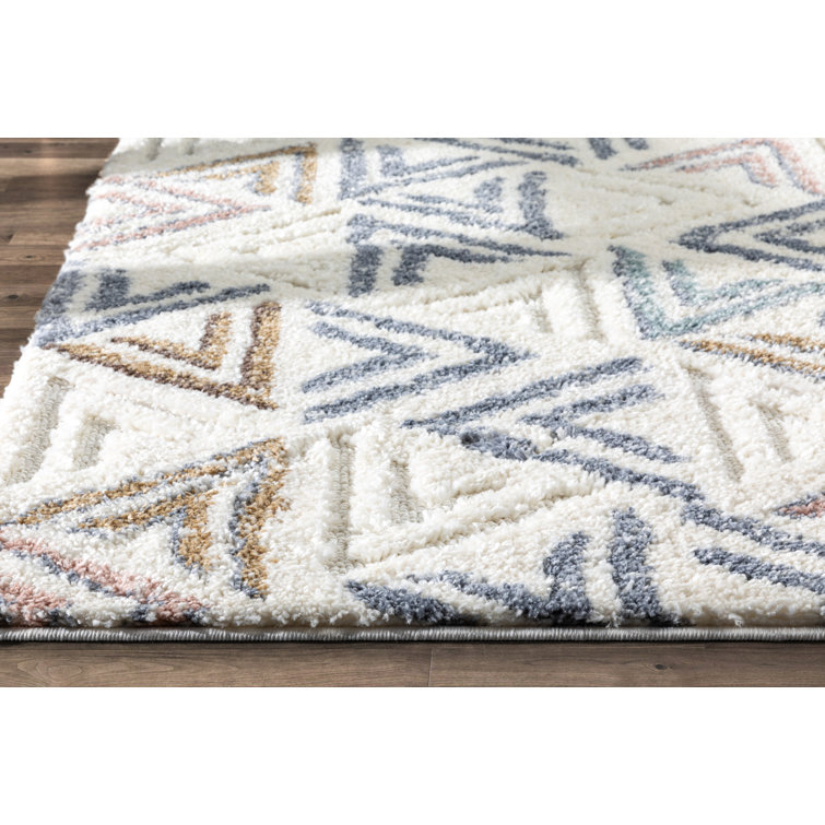 Ivory Geometric High-Low Shag Synthetic Rug 47" x 63"