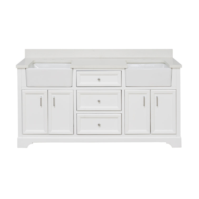 Franklin 72" White Double Bathroom Vanity with Carrara Marble Top