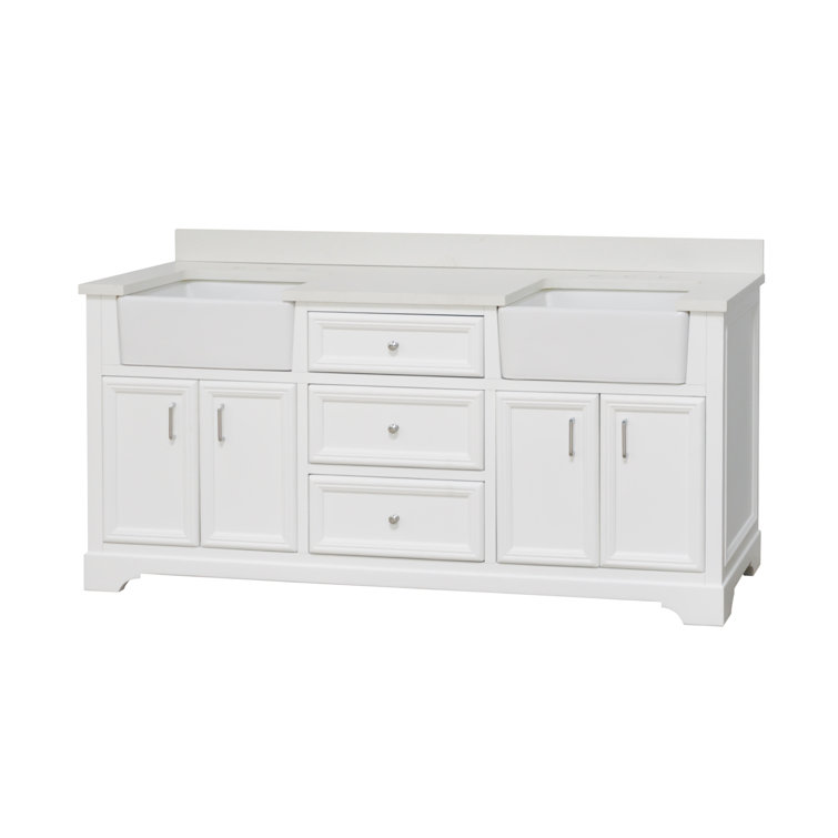 Franklin 72" White Double Bathroom Vanity with Carrara Marble Top