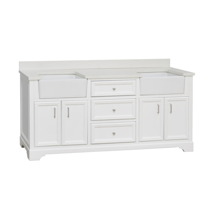 Franklin 72" White Double Bathroom Vanity with Carrara Marble Top