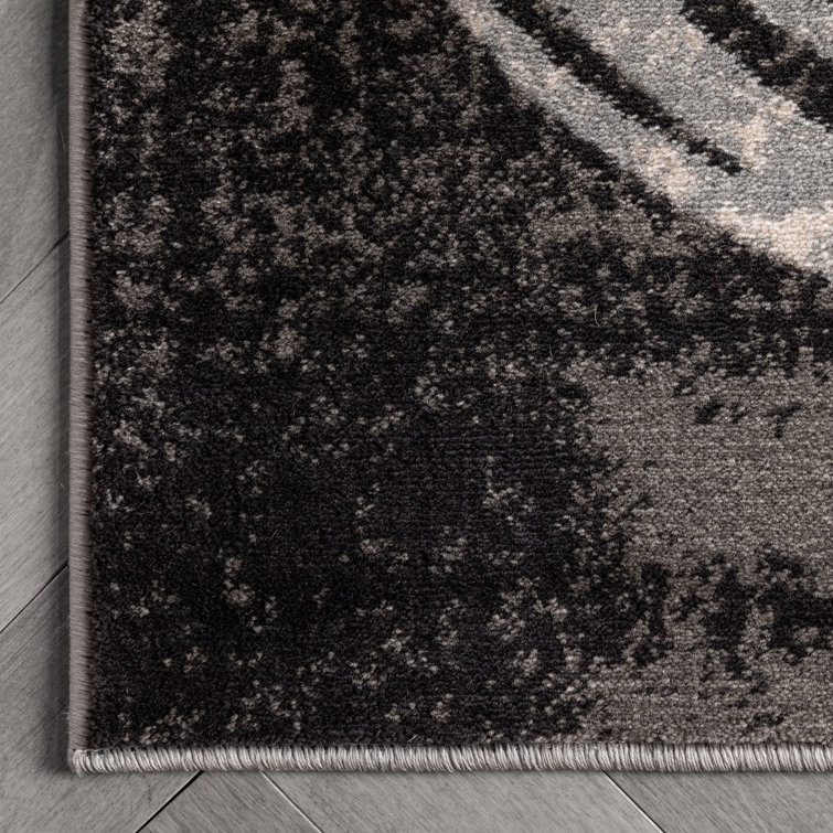 Modern Geometric Grey Green Synthetic 5'3" x 7'3" Area Rug