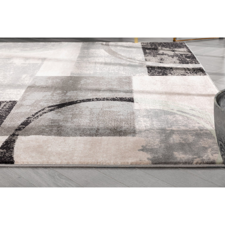 Modern Geometric Grey Green Synthetic 5'3" x 7'3" Area Rug