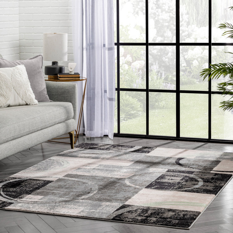Modern Geometric Grey Green Synthetic 5'3" x 7'3" Area Rug