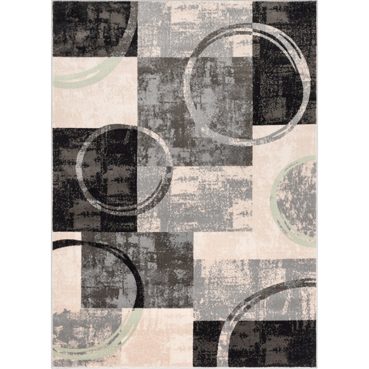 Modern Geometric Grey Green Synthetic 5'3" x 7'3" Area Rug