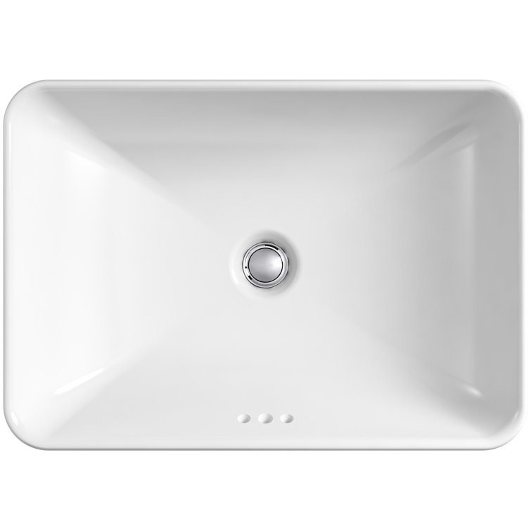 White Ceramic Rectangular Vessel Bathroom Sink with Overflow