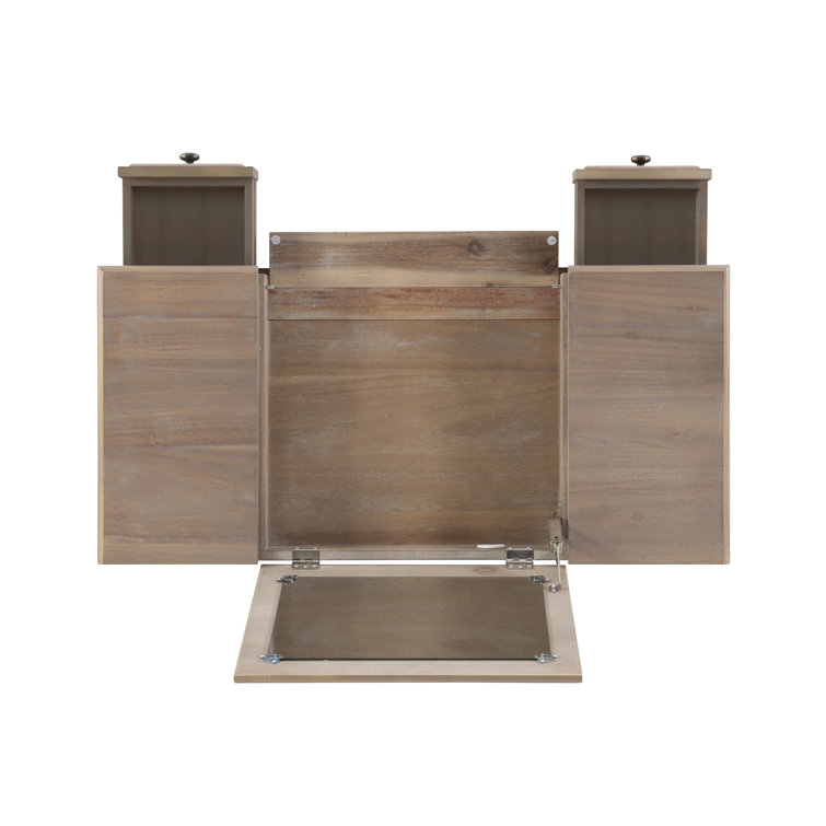 Cyndi Gray Wash Traditional Flip Top Vanity Set with Brass Accents