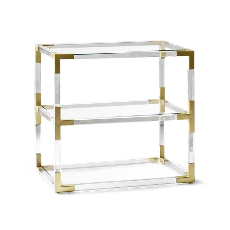 Clear Glass and Brass Two-Tier Side Table