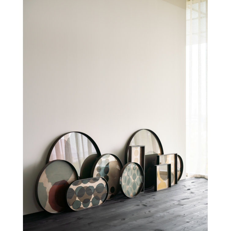 Round Black Wooden Tray with Glass Inlay
