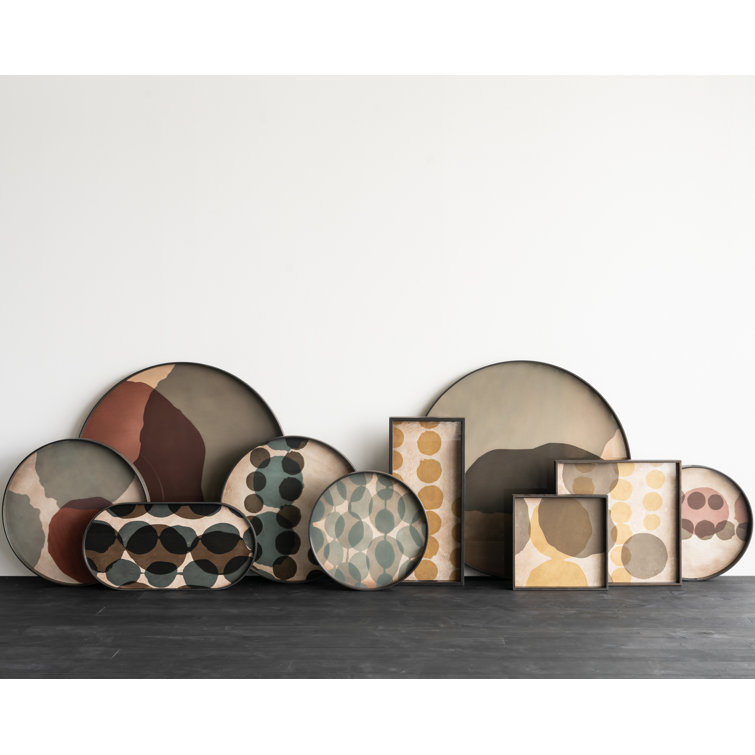 Round Black Wooden Tray with Glass Inlay