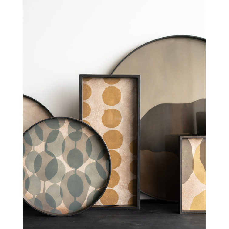 Round Black Wooden Tray with Glass Inlay