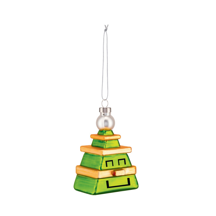 Green and Gold Glass Cubik Tree Christmas Ornament