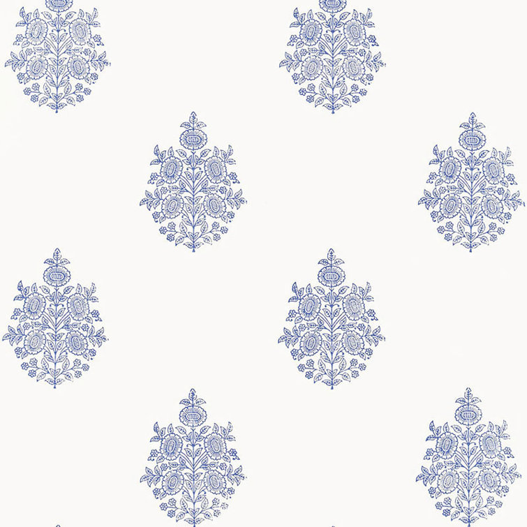 Delft Blue and White Floral Paper Wallpaper Roll