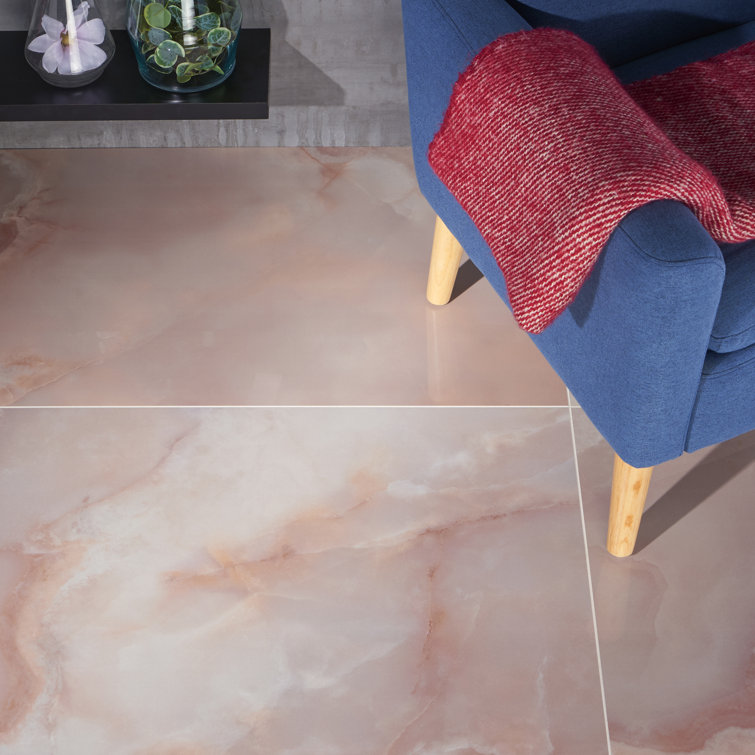 Calla 24" x 47" Coral Porcelain Marble Look Wall & Floor Tile